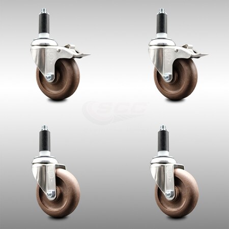 Service Caster 4 Inch 316SS High Temp Glass Filled Nylon 1 Inch Stem Caster Lck Brake, 2PK SCC-SS316TTLEX20S414-GFNSHT-2-S-2-1